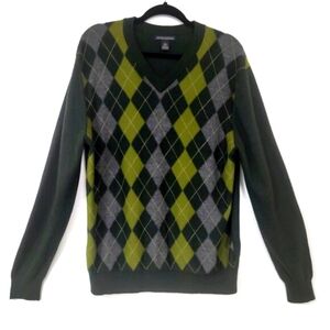 Banana Republic 100% Merino Wool Argyle Sweater Size Large w/ Elbow Patches